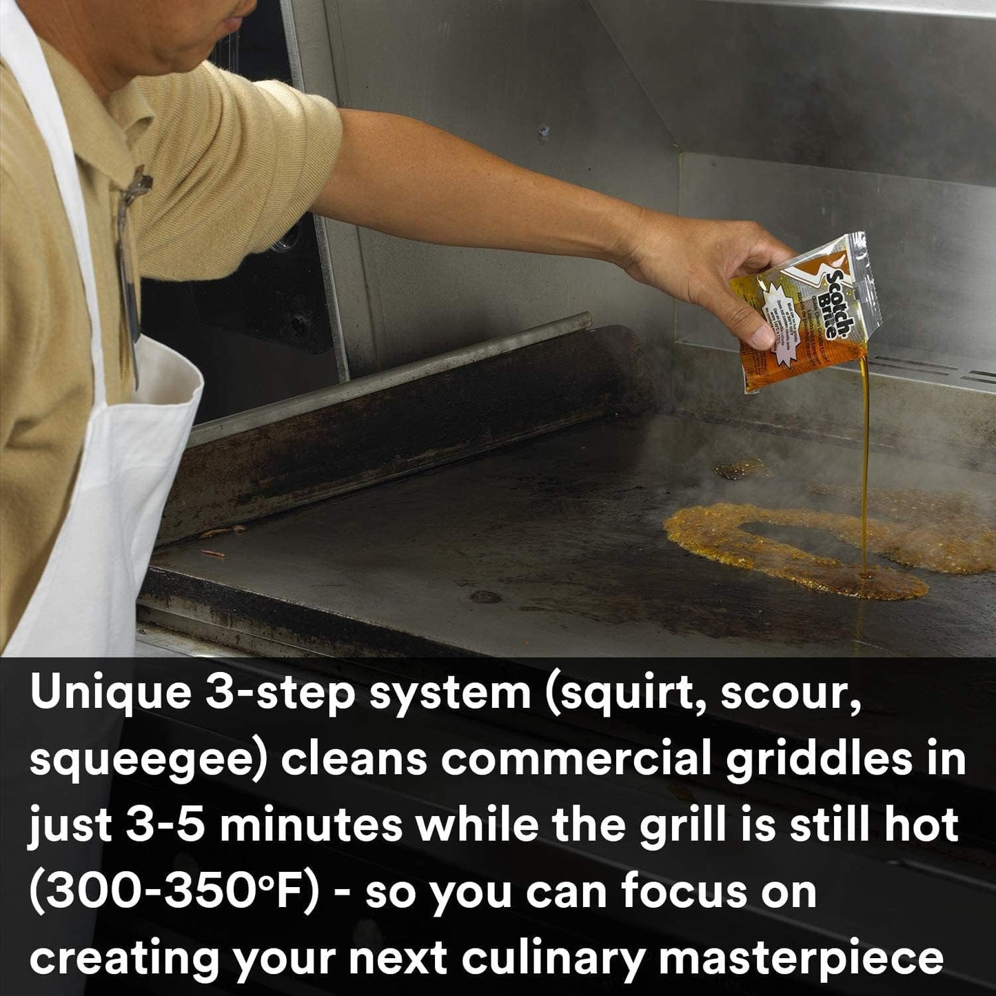 3M Scotch-Brite Griddle Cleaning, Quick Clean Heavy Duty Scour Pad, 4 in x 5.25 in, 6 Pads/Pack, For Baked On Food and Cooking Oils, Use on Hot or Cool Griddle