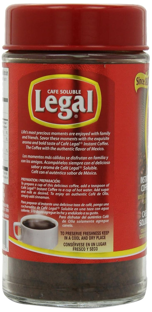 Jar of Cafe Soluble Legal instant coffee with red label