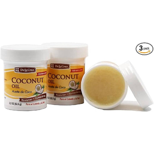 De La Cruz Coconut Oil - Expeller Pressed Coconut Oil for Skin and Hair - Natural Moisturizer for Skin and Hair - 2.2oz (3 Jars)