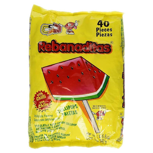 Vero Rebanaditas Paletas Sabor Sandia Hard Candy Chili Covered Lollipops 40 pcs