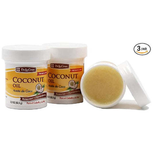 De La Cruz Coconut Oil - Expeller Pressed Coconut Oil for Skin and Hair - Natural Moisturizer for Skin and Hair - 2.2oz (3 Jars)